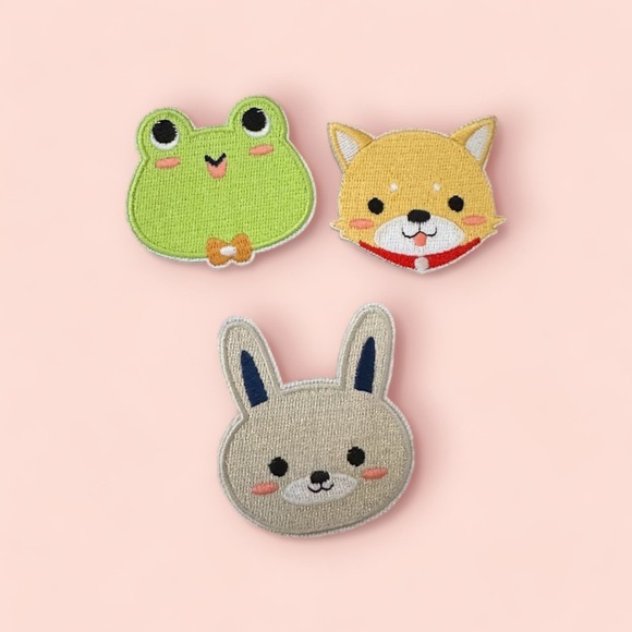 Cute Animals Fog, Dog, Rabbit Kawaii Self-Adhesive Embroidered Patch 3pcs - Picture 1 of 1